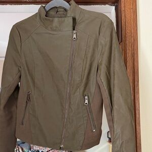 Marc New York Olive Green Asymmetrical Zip Pleather Jacket